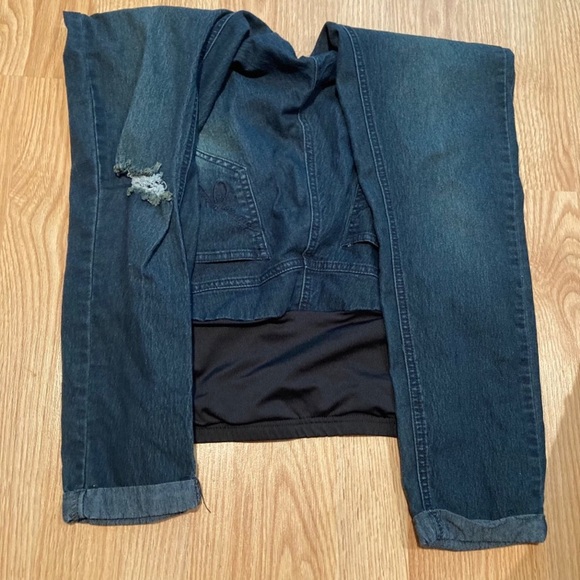 Maternity Jeans Dark Wash Denim Cuffed Ankle Distressed Detail Comfort - Picture 3 of 5